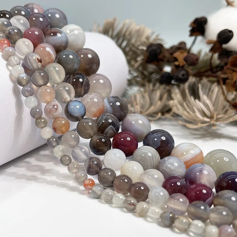 Wholesale Botswana Agate Jewelry Making Beads Natural Smooth Botswana Agate Gemstone Round Beads