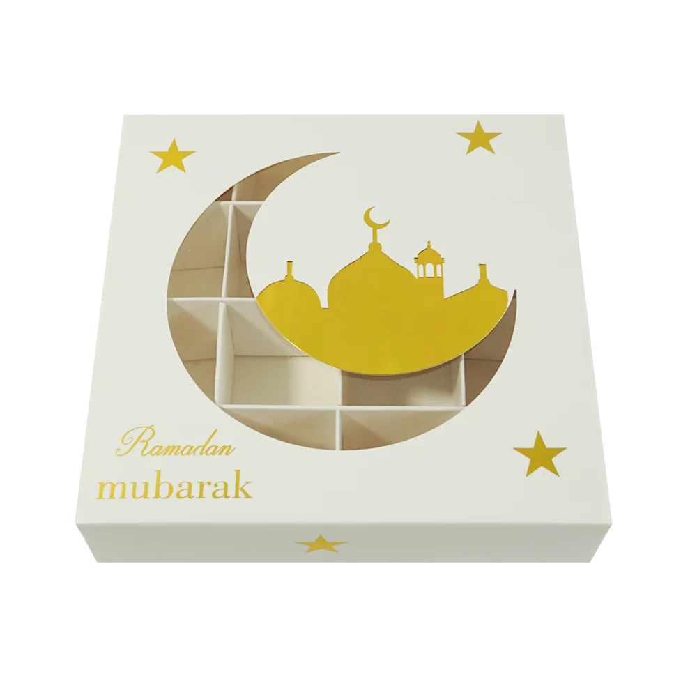 Custom Ramadan Holiday Biscuit Dessert Personalized Pick & Mix Sweets Packaging Box White Gift Box with Moon Window