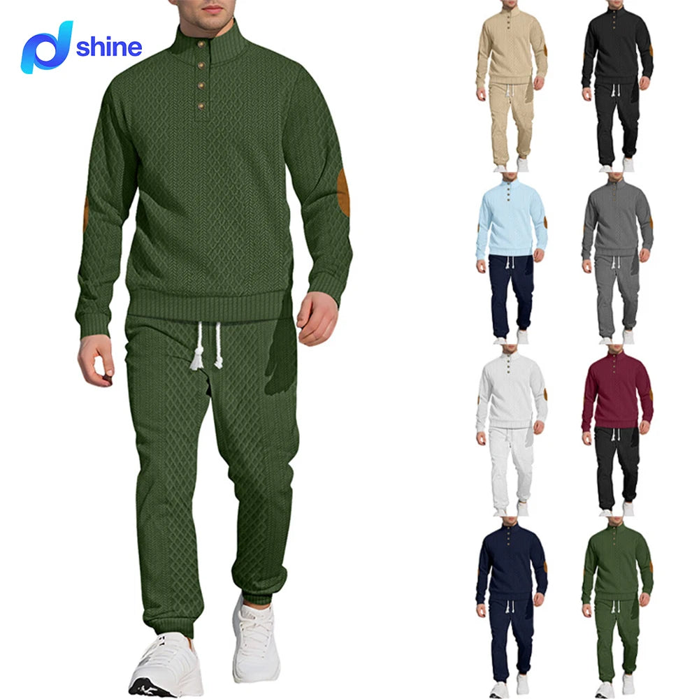 Vintage 2-Piece Men's Crew Neck Sweatsuit Custom Heavyweight Breathable Hooded Streetwear Solid Printed Plus Size for Autumn
