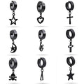 Stainless Steel Clip on Ear Cuff Hoops with Charm Dangles Star Cross Heart Earrings Unisex Men and Women Non-pierced Support