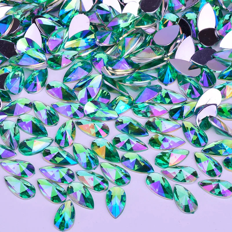 Wholesale 8*13mm Light Green Acrylic Flatback Crystal Drop Shape Strass Beads Fancy Rhinestone for Clothes Jewelry Crafts