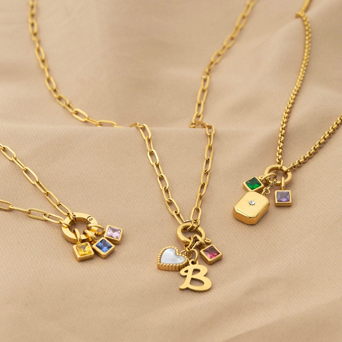 Asscher Cut Zodiac Charm NecklaceCustom Stainless Steel Square Crystal Zircon Birthstone Pendant Necklace