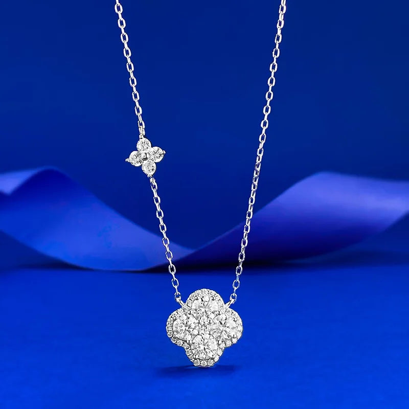 Necklace Jewelry Manufacturer 925 Sterling Silver 50-Point Moissanite Four-Leaf Clover Pendant Necklace