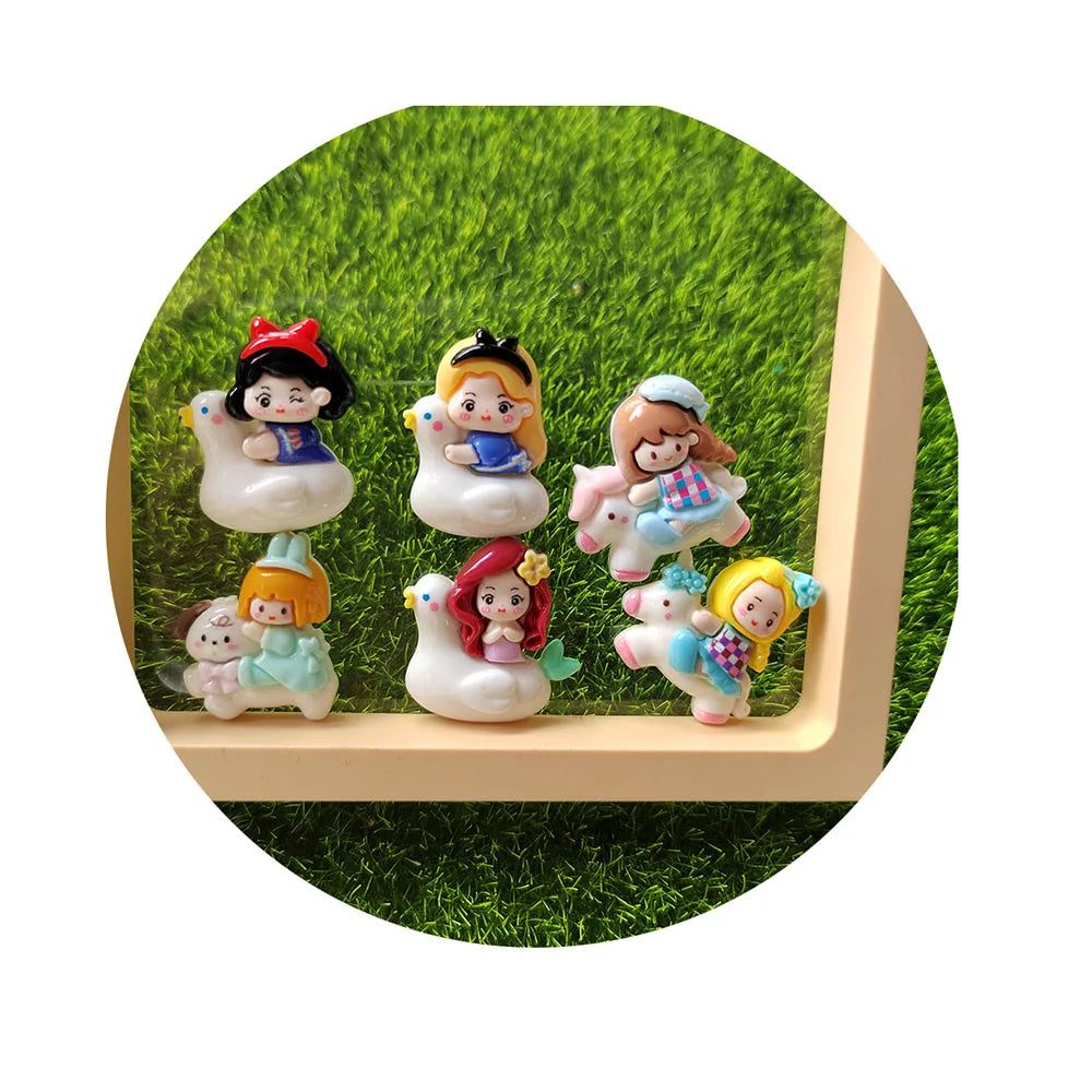 Cartoon Resin Princess Doll Flatback Girl Charms with Horse Duck for Hair Rope Hair Pin Making Diy Jewelry Accessories