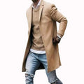 Autumn Winter Mens Brand Fleece Blends Jacket Male Overcoat Casual Solid Slim Turn-down Collar Coats Long Cotton Trench Coat