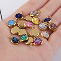 Wholesale 8mm Gold Plated Stainless Steel Bezel Colorful Imitation Druzy Round Pendant Charm for Necklace Making