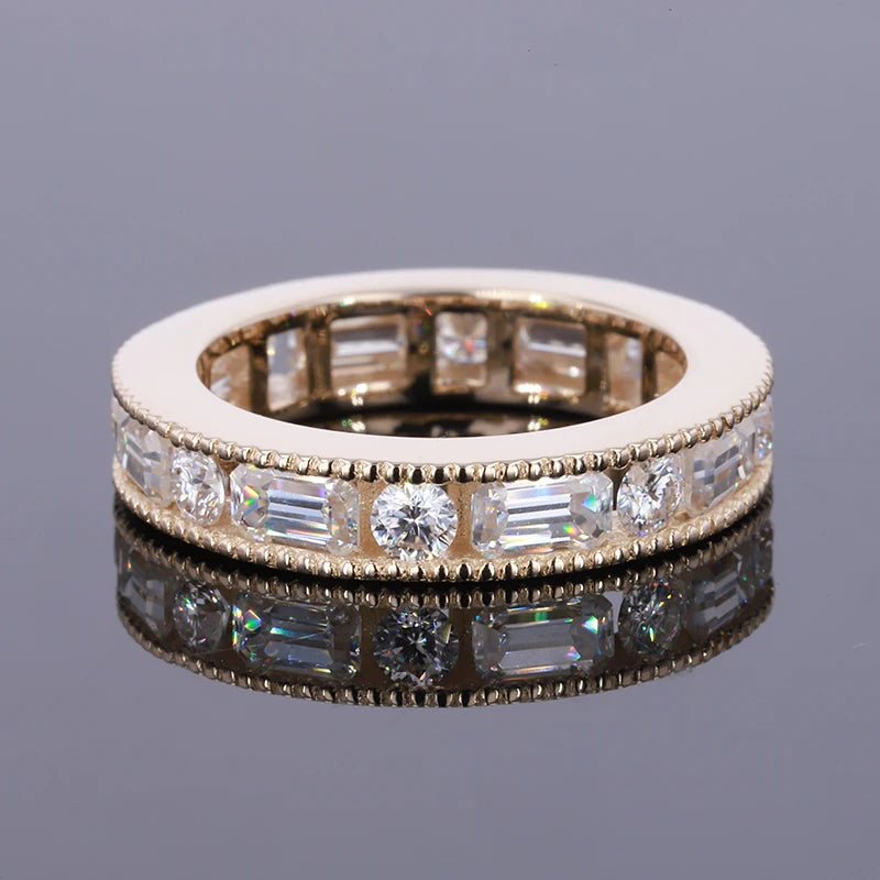 Starsgem Custom 14k Joyas De Oro Round Emerald Moissanites Band Rings