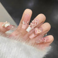 Handmade Bear Nail Plaster French Art Design High Touch Stiletto Round Press-On Acrylic Nails for Manicure & DIY Packaged
