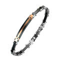 Custom LOGO Fashion PVD Rose Gold Plated Black Ceramic Stainless Steel Chain Link Bracelet Bangle Jewelry for Men Ready to Ship