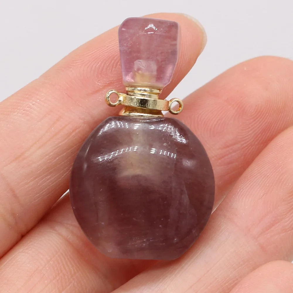 Hongzhuo Natural Crystal Perfume Gemstone Fluorite Essential Oil Empty Bottle Healing Crystal Diffuser Pendant