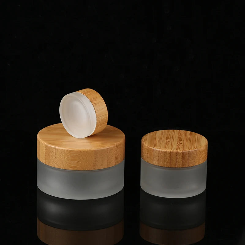 Eco Friendly 100g Cosmetic Jars Eye Cream Wood Lid Container Glass Skin Care Face Cream Packaging Jar with Bamboo Lid