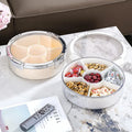 OWNSWING Round Divided Serving Tray With Lids 6-compartment Snackle Box Container BPA-Free Candy Nuts Snack Party Appetizer Tray