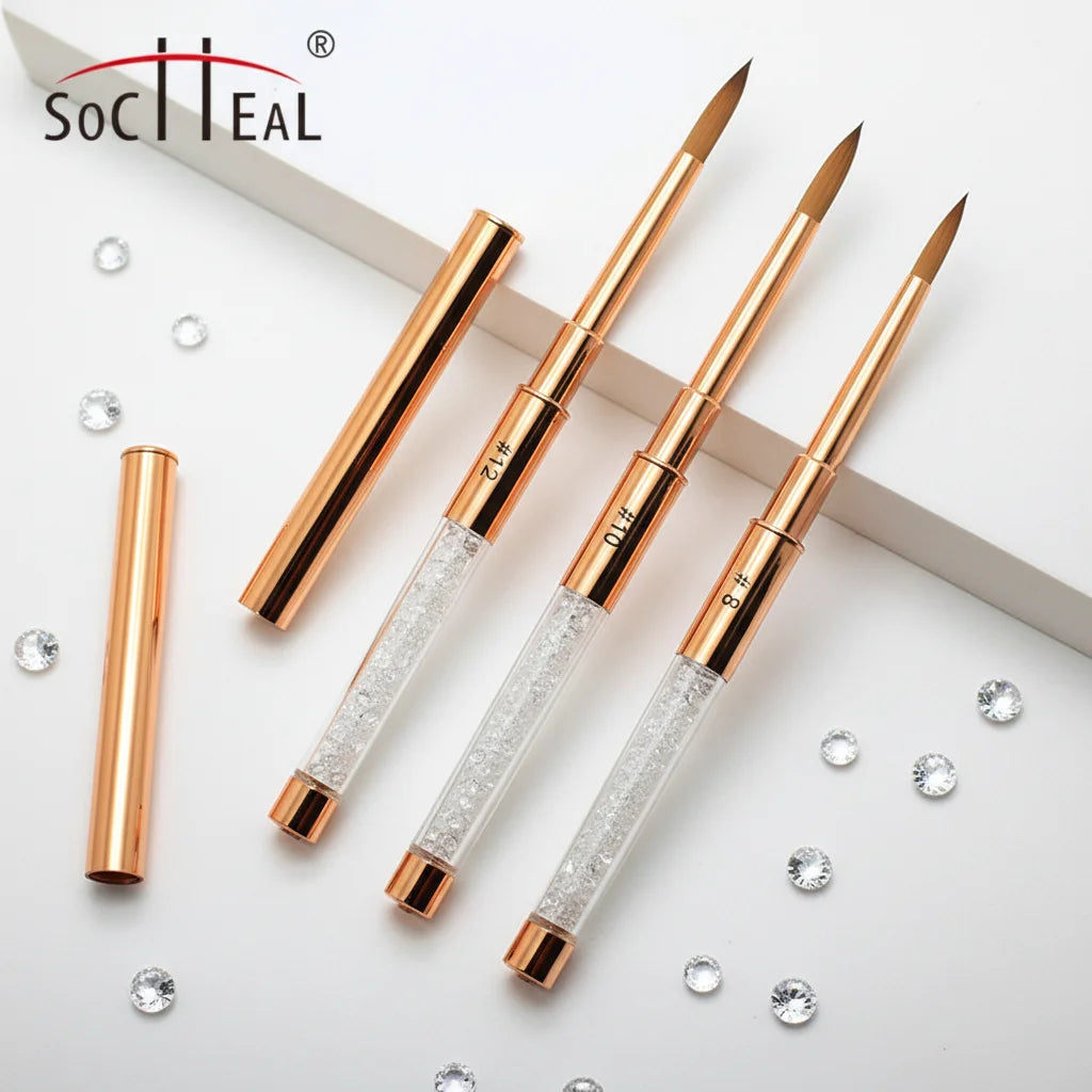 USA Hot Sale Rose Gold Kolinsky Acrylic Nail Brush with Rhinestone Handle for Acrylic Powder