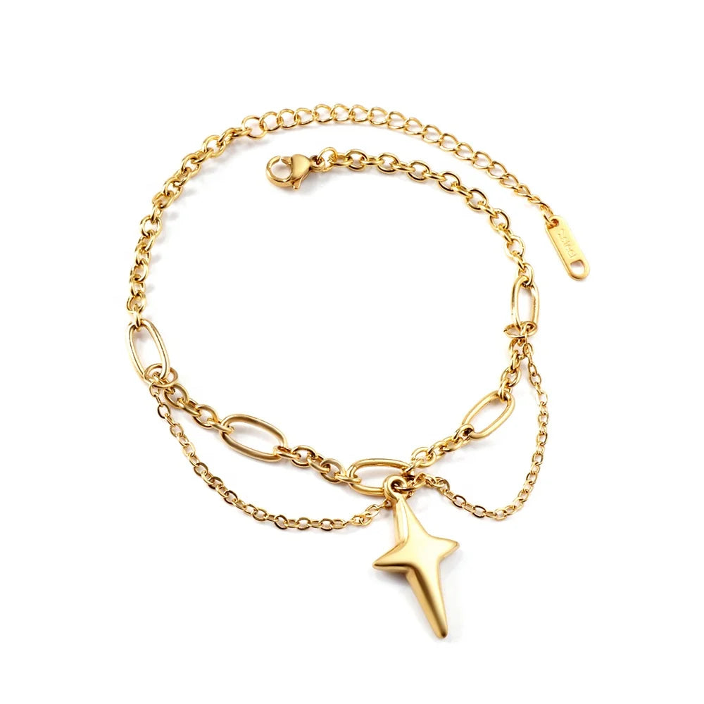 Customizable Wholesale Fashion Jewelry Bracelet Stainless Steel New Design 18K Gold PVD Plating Lucky Star Charm Bracelet