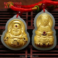 Certified 3D Gold Inlaid Jade Necklace 4D Hetian Jade Gem Laughing Guanyin Buddha Men And Women Pendant Jewelry