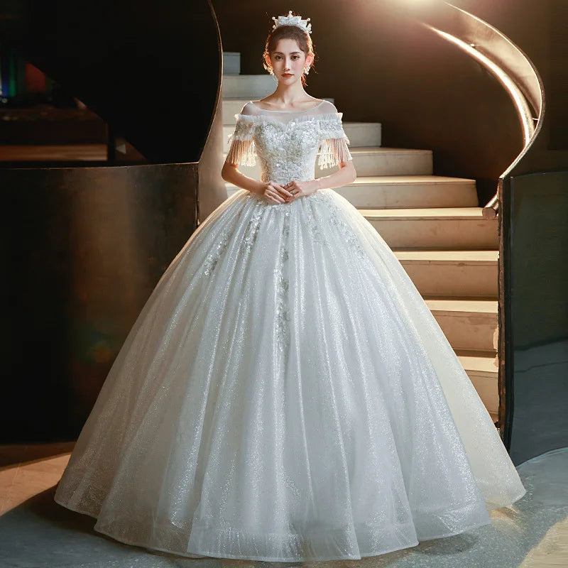 2022 Plus Size Luxury Sequins Beading Glitter Princess Wedding Dress Beautiful Lace Ball Gown New Vestido De Noiva With Tassel