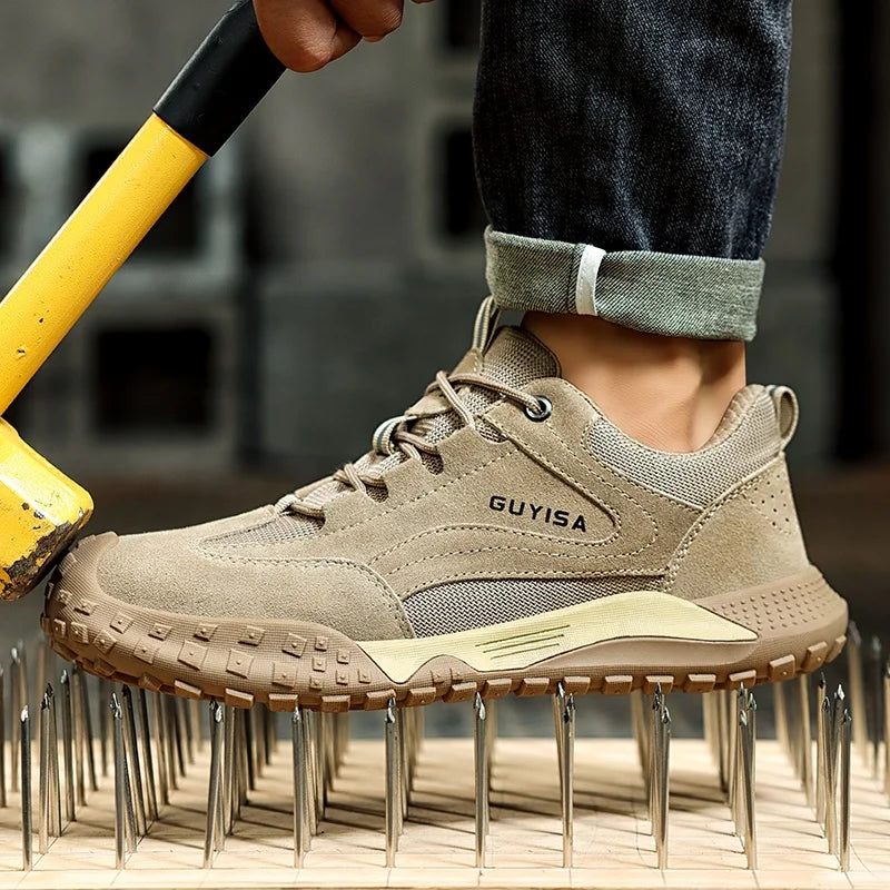 GUYISA Hiking Series Brown Suede Four Seasons Professional Anti-samashing Safety Work Shoes
