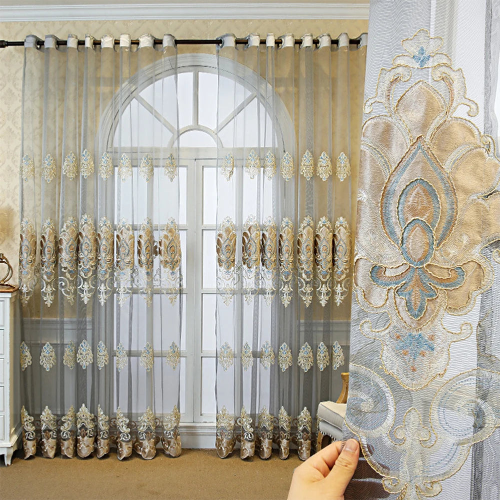Grey European Style Embroidered Transparent Curtains Villas Decorated with Ready-made High-quality Curtains