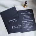 Simple Design Black Hardcover Paper Wedding Invitation with Pocket Envelope for Marriage Ceremony