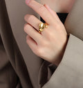 Plating Fashion Texture Openipartyrregular Rings Gold Adsilkable for Woman Trendy Opp Bag Stainless Steel Engagement Geometric