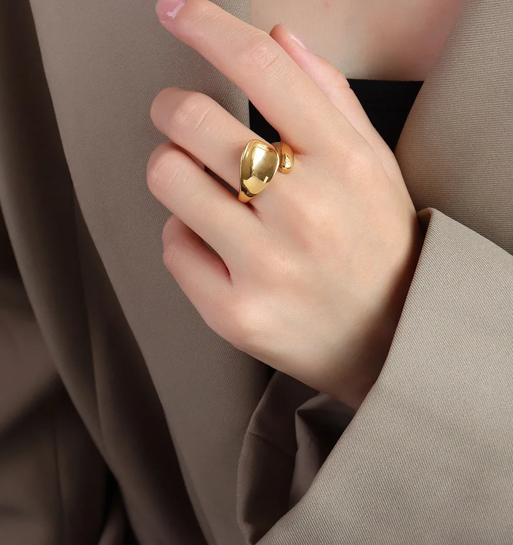 Plating Fashion Texture Openipartyrregular Rings Gold Adsilkable for Woman Trendy Opp Bag Stainless Steel Engagement Geometric