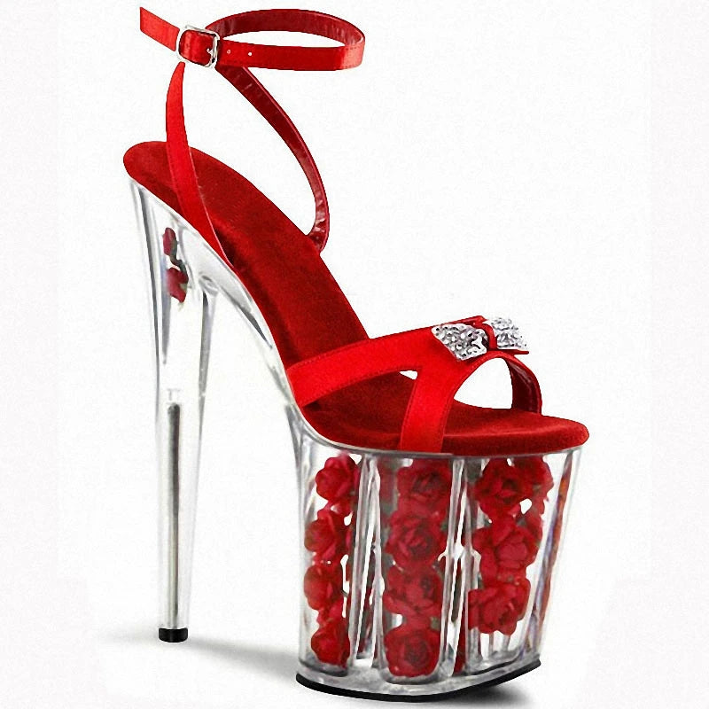 Open Toe Banquet Fashion Stripper Heels Dress 20cm Stage Thin Heel Pole Dance High Heels Elegant Exotic Dancer Model Show Sandal