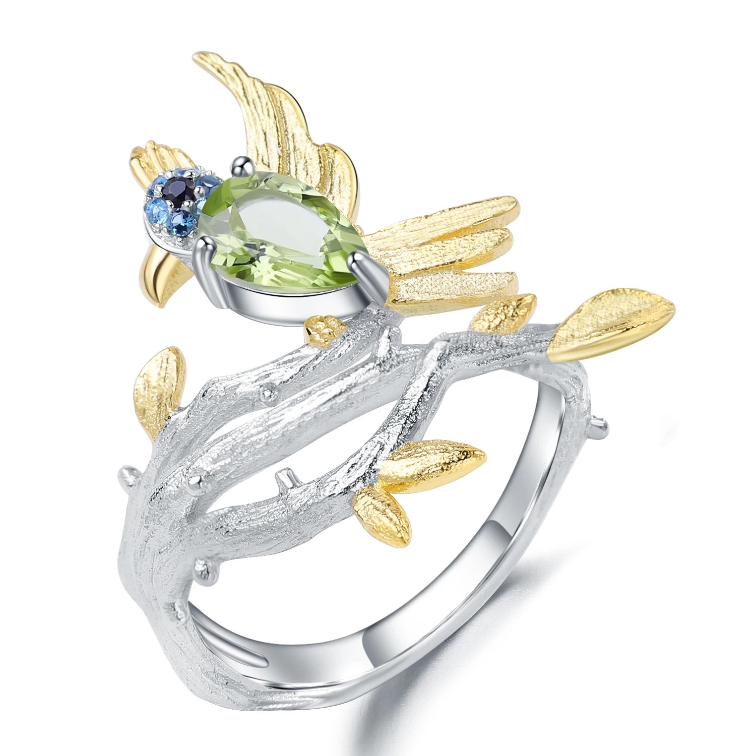 C7771 Abiding 2024 Perfect Cute Bird Animal Design Natural Peridot Party Rings 925 Sterling Silver Rings Jewelry for Women
