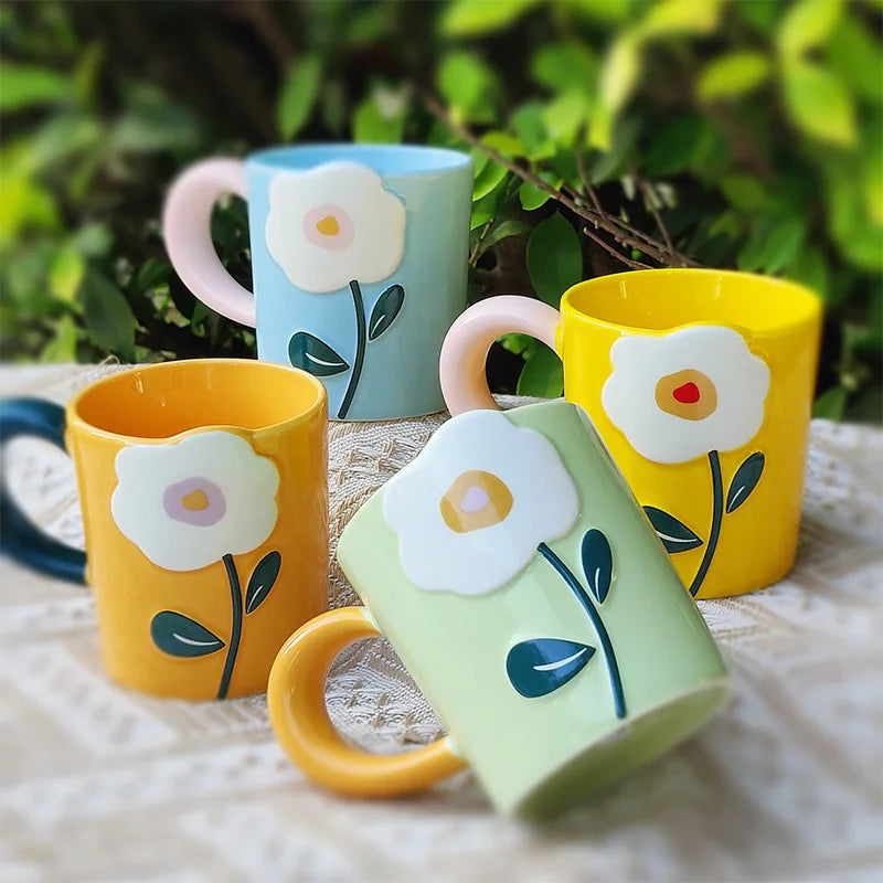 Ins Simple Hand Painted Sunflower Ceramic Water Cup Gift Coffee Mug