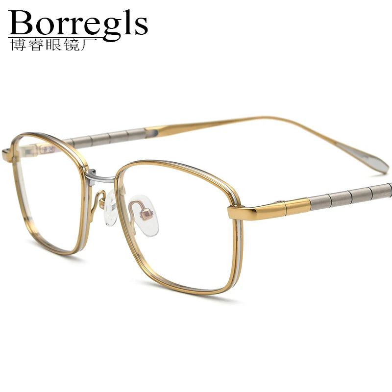 Borregls Pure Titanium Glasses Frame Men New Brand Designer Lightweight Square Eyeglasses High Quality Optical Eyewear 185723