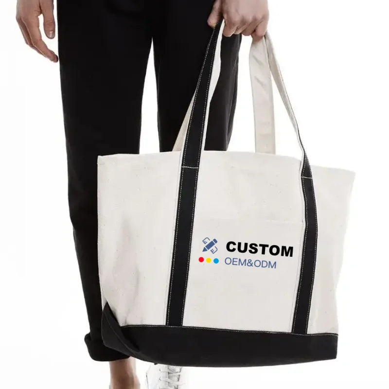 Women's Heavy-Duty Cotton Tote Bags Big Capacity Traveler Tote with Zipper Factory-Direct Geometric Pattern Shopping Bags