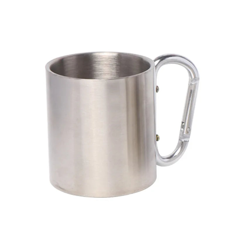 Custom Logo 304 Stainless Steel Camping Mug with Carabiner Metal Mug