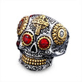 Personalized Stainless Steel Gothic Gold Carving Eye Skull Rings Red Blue Color Unique Biker Rock Jewelry for Weddings Gifts