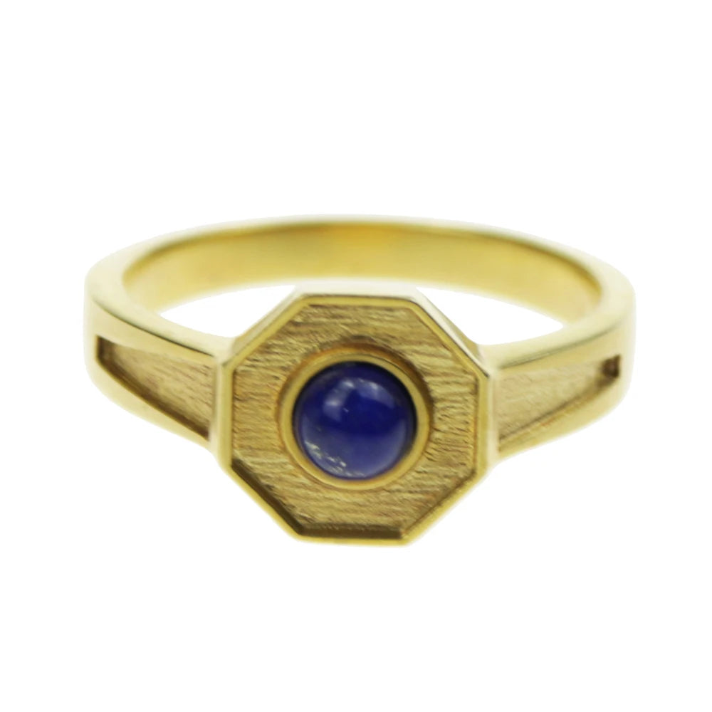 Handmade Vintage Man Rings With Natural Lapis Lazuli Stone Hexagon Copper Rings for Men Pure Gold Color Retro Unique Jewelry