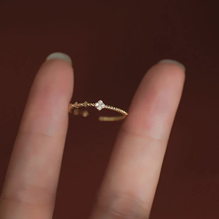 Minimalist INS Gold Plated 925 Sterling Silver CZ Zircon Openwork Engagement Finger Rings for Women Jewelry