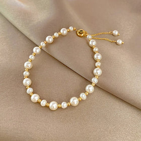 2024 Trendy Fashion Jewelry Gold Dainty Pearl Bracelets Ladies Female Luxury Handcuff Bracelet for Women