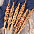Beech Wood Embossed Rolling Pin Baking Cookies Noodle Biscuit Zoo Snowflake Christmas Pattern Wooden Laser Engraved Rolling