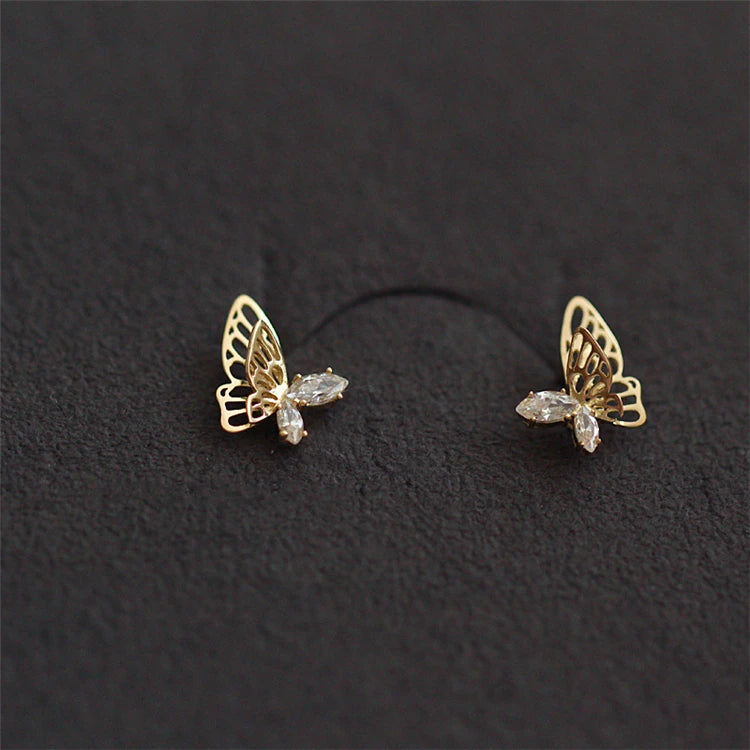Trendy Jewelry Design Sterling Silver Gold butterfly White Stone Earrings