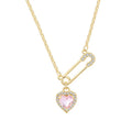 Yiwu DAICY Unique Design Heart Shaped Necklace Inlaid pink Diamond Stainless Steel Pin Necklace Personalized Women Jewelry