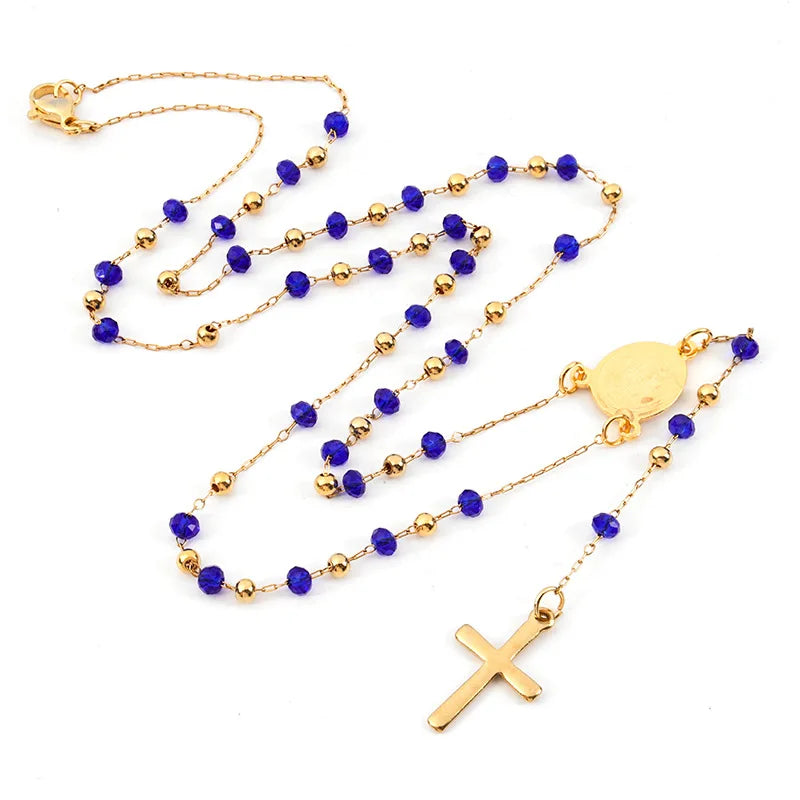 Stainless Steel Religious Jewelry Items Catholic Virgin Mary Chain Rosary 3.5mm 6mm Crystal Beads Rosary Women Men Necklaces