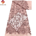 Latest Nigerian French Mesh Net Lace Fabric Bridal Fabric Luxury 3D Embroidery Beads and Sequins Lace for Women Party Dress