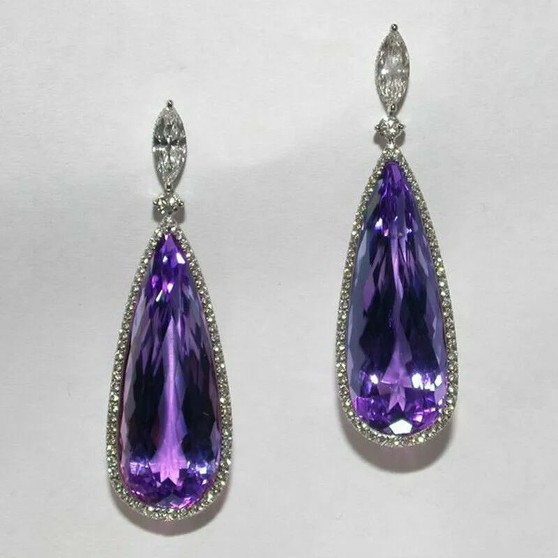 CAOSHI Brand Design Women Big Water Drop Shape 3A Purple Dainty CZ Zirconia Crystal Dangle Earrings Bridal Wedding Drop Earrings