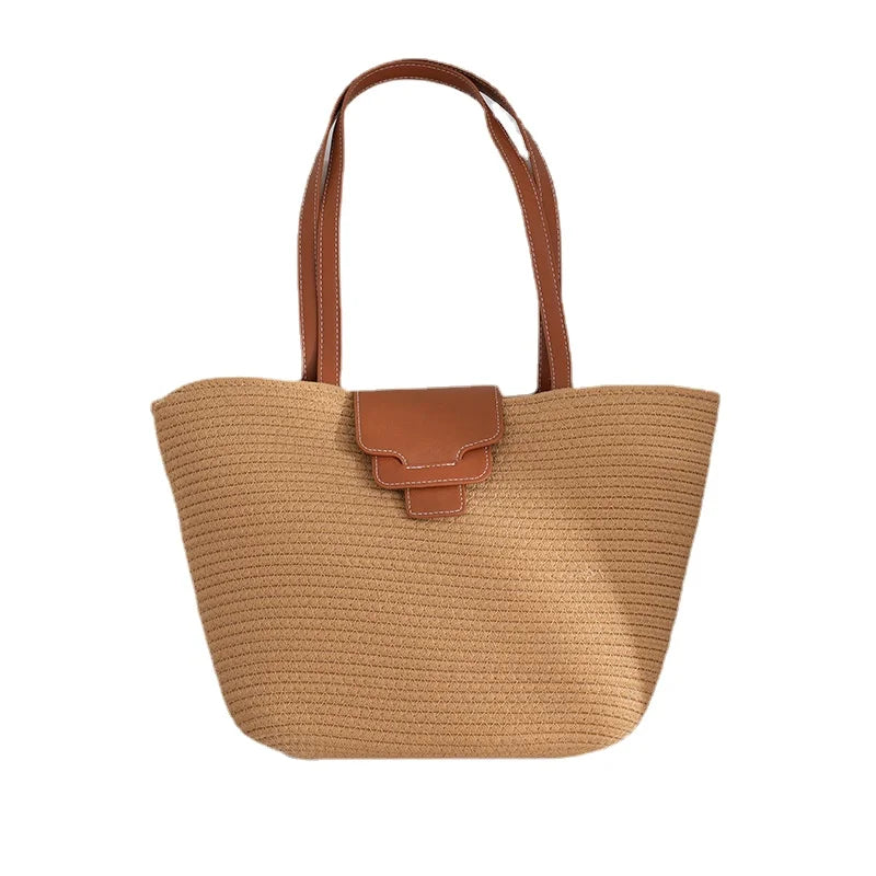 Vintage Half Round Cotton Rope Bag Women's Shoulder Crossbody Bag Ladies Seaside Vacation Straw Beach Bag
