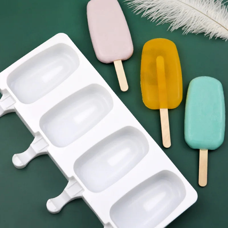 Small Big Ice-Pop Molds Silicone Ice Cream Mold Oval Ice Mould Large Popsicle Moulds 4 Cavities Cake Pop Silicone Moulds