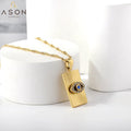 Shining Titanium Steel Crystal Evil Eyes Necklace Stainless Steel Rhinestone Rectangle Tags Hand Pendant Necklace