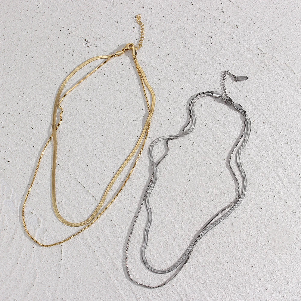 Wholesale Dainty Double Layered 18K Gold Plated Herringbone Multi Chain Necklaces Trendy Fashion for Weddings and Gifts