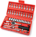 46-Pieces Mechanic Tool Kit 1/4\" Dr. Ratchet Socket Wrench Set Bit Sockets Extension Bar Hand-Power Box Storage Case
