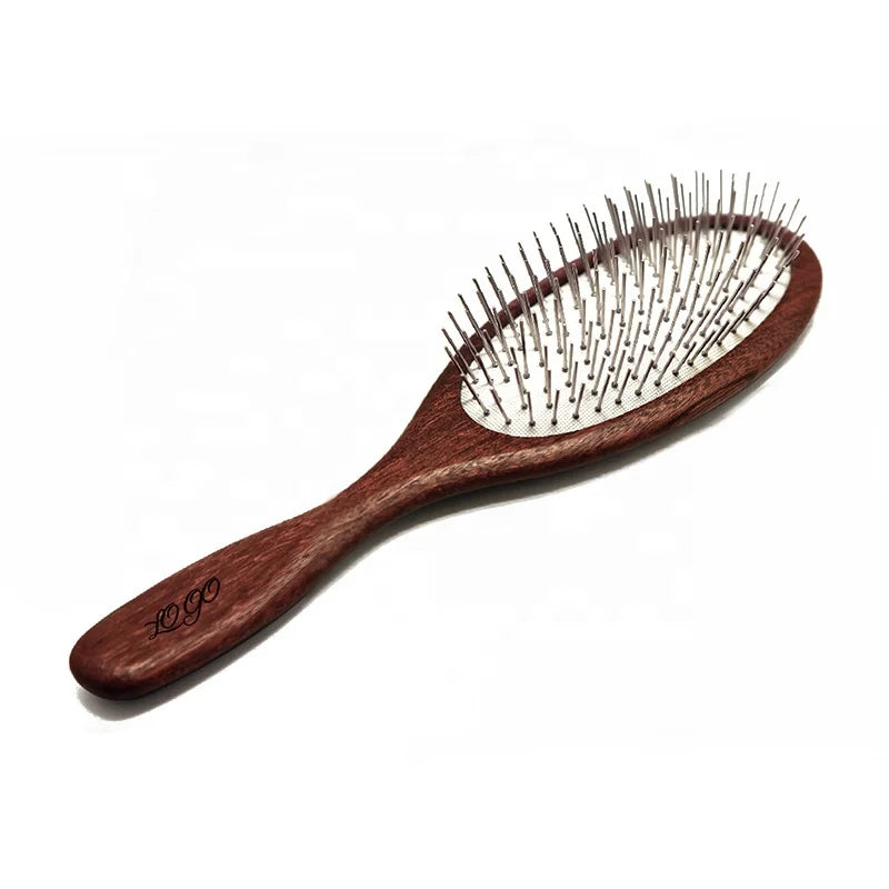 Baoli OEM 17mm Natural Sapele Wooden Handle Pet Pin Brush With Extra Long Stainless Pins Dog Cat Grooming Brush