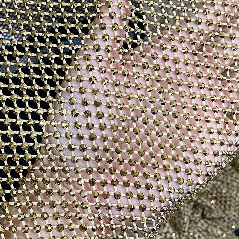 Rhinestone Mesh Fabric Trimming Stretch Elastic Hotfix Crystal Glass Rhinestone Stretch Net Mesh Trim Sheet