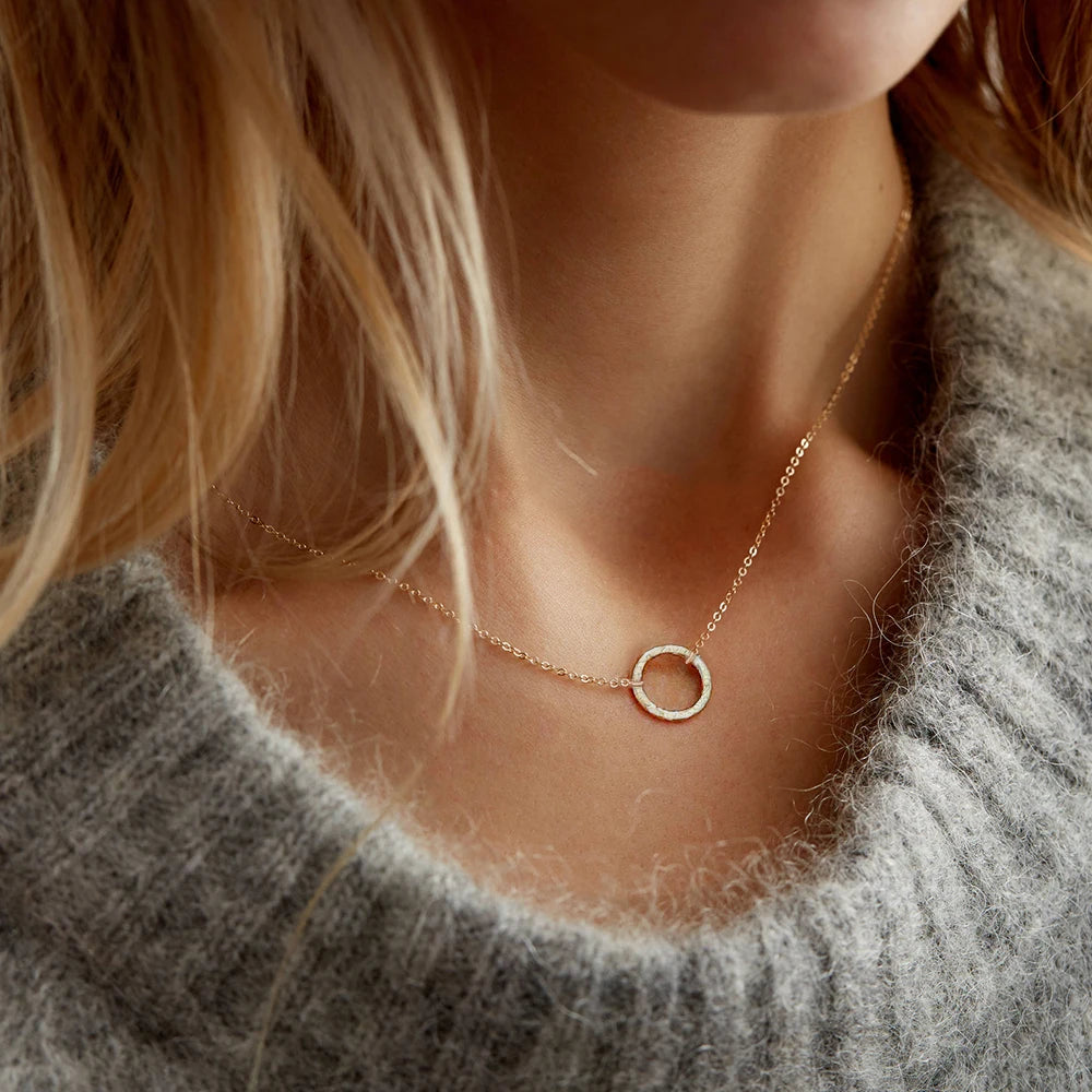 EManco Women's Classic Circle Pendant Necklace Stainless Steel Gold Vacuum Plated Link Chain