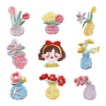 Iron on Embroidered Cute Iron on & Sticker Cartoon Girl Vase Flower  Patches for Boy Girl Clothes  Bag Decoration